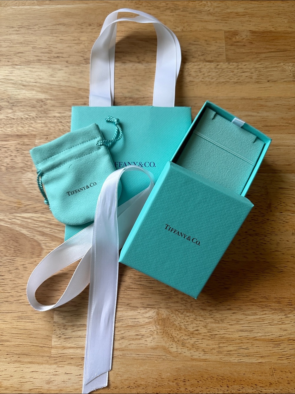 Tiffany & Co. Signature Robin's-egg Blue Box, Pouch, Bag & White Ribbon